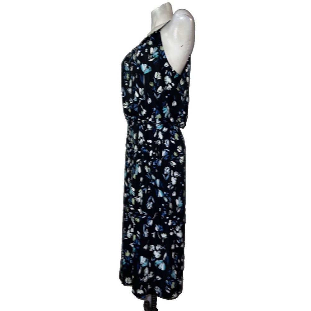London Times Womens Size 16 Black Blue Floral Halter Keyhole Jumpsuit Wide Leg - Picture 5 of 8